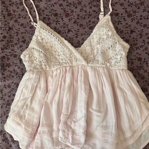 Hollister Soft Blush Smocked Crochet-Trim Babydoll Top
